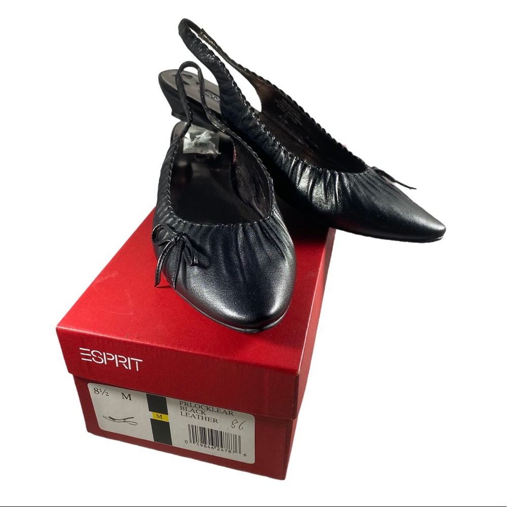 Esprit New NIB black leather kitten heels bow 8.5